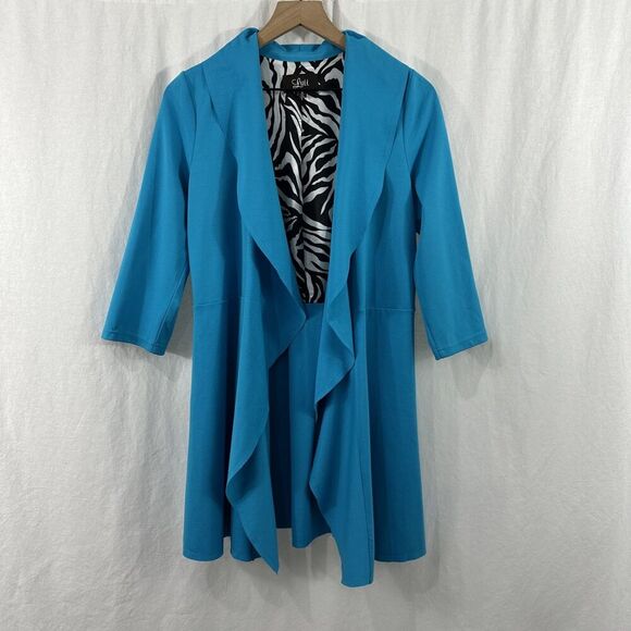 Luii Anthropologie Blue Ruffle Flounce Shawl Collar Cardigan Jacket Size S - Picture 1 of 12